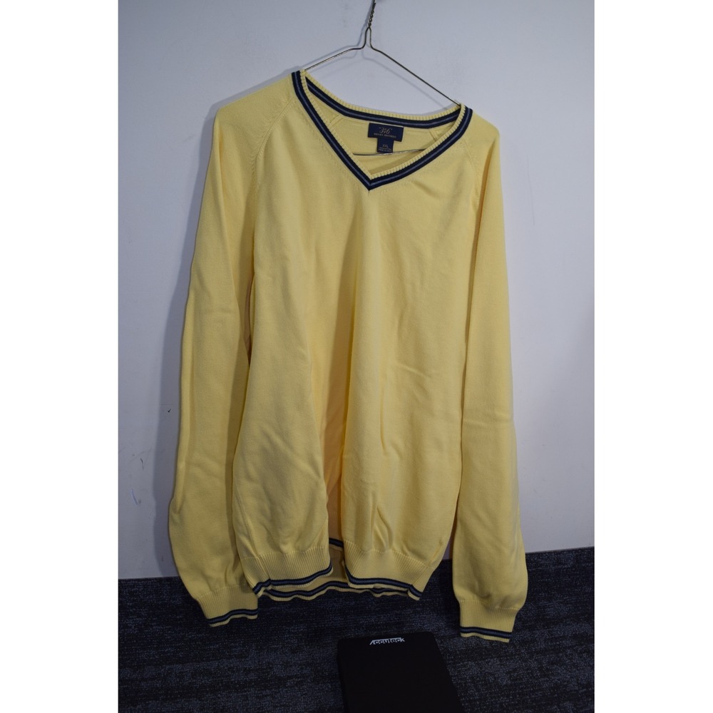 Preppy Brooks Brothers 346 Mens XXL Sunny Yellow Cotton V-Neck Tipped Sweater
